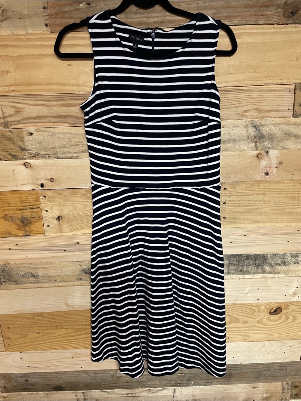 Talbots size Small Black and White Sleeveless Midi A-line Stretchy Soft Sundress